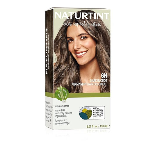 Naturtint 6N Dark Blonde Permanent Hair Color (Pack of 1), Ammonia Free, Vegan, Cruelty Free, up to 100% Gray Coverage, Long Lasting Results (Packaging may vary)