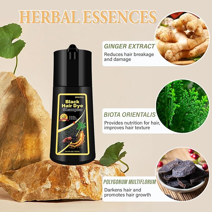 Natural Black Hair Dye Shampoo 3 in 1, Hair Instant Dye Shampoo to Cover Gray Hair for Women Men, Herbal Black Shampoo Hair Dye 500ML, Magic Coloring Shampoo for Painting Hair, Shampoo Para Canas