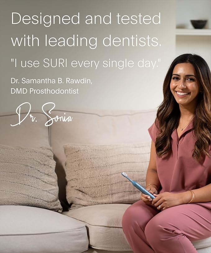 SURI 2.0 New Sonic Electric Toothbrush with Pressure Sensor & UV-Cleaning Travel Case | 1 Month+ Battery | Electric Toothbrush for Adults | Travel Toothbrushes | Tooth Brush | Blue