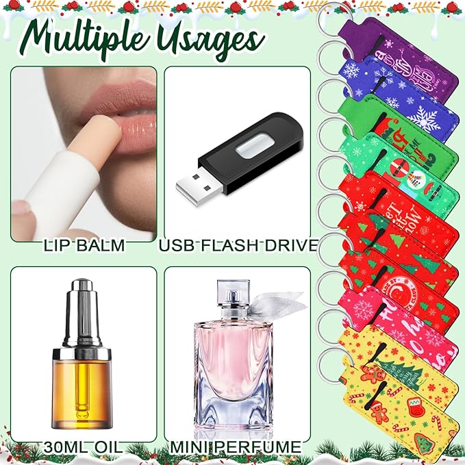 50 Pcs Christmas Lip Balm Holders Bulk Christmas Lipstick Lip Gloss Holder Keychain Xmas Stocking Stuffers Gift Women