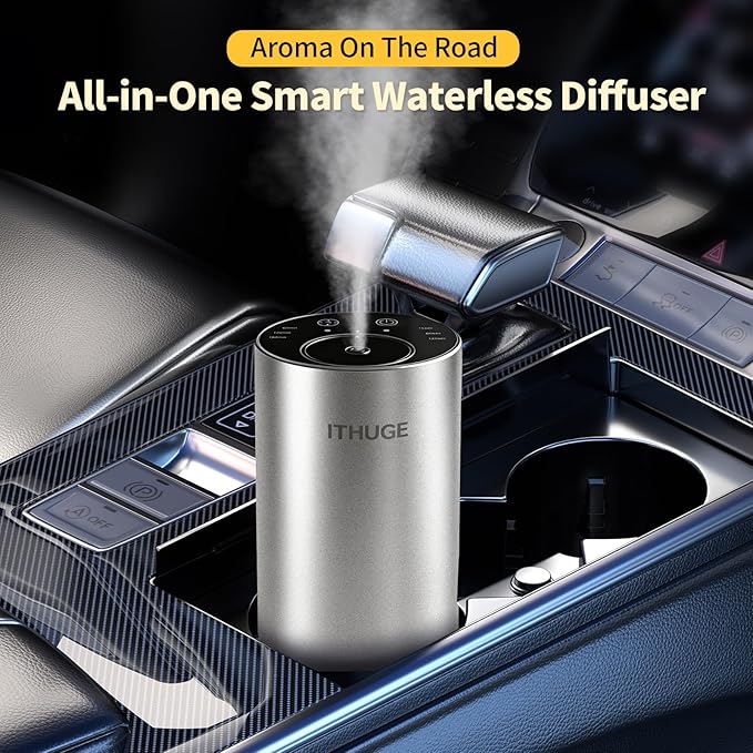 Waterless Essential Oil Diffuser, Portable Aromatherapy Diffuser with 20mL Empty Bottle, Battery Operated Mini Scent Diffuser,3 Mist Levels & Timers, Leak-Free, for Home, Car, Office (E200W)