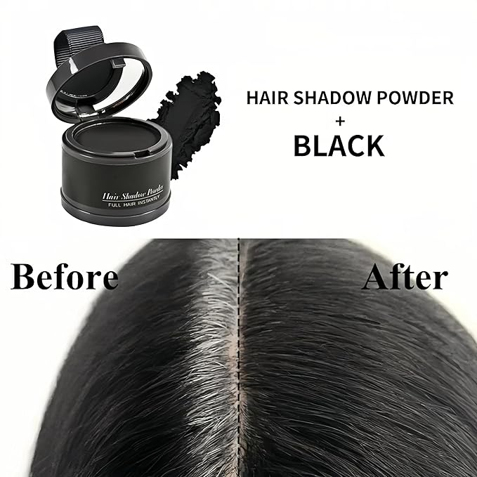 Hairline Powder (Black) Hair Color Shadow, Instantly Cover Gray Hair, Touch-Up for Thin Hair - 4g