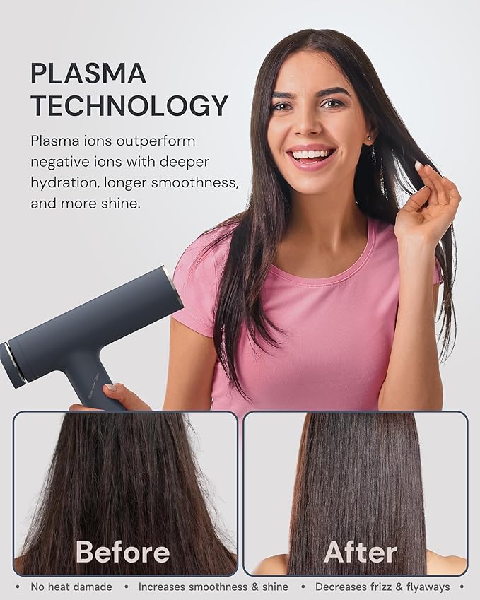 Plasma Ion Hair Dryer with Diffuser for Curly Hair, 110000 RPM Professional High Speed Blow Dryer with Plasma Ion, 1500W Foldable Travel Hairdryer with 6.5 Ft Cord Fast Drying for Women Men