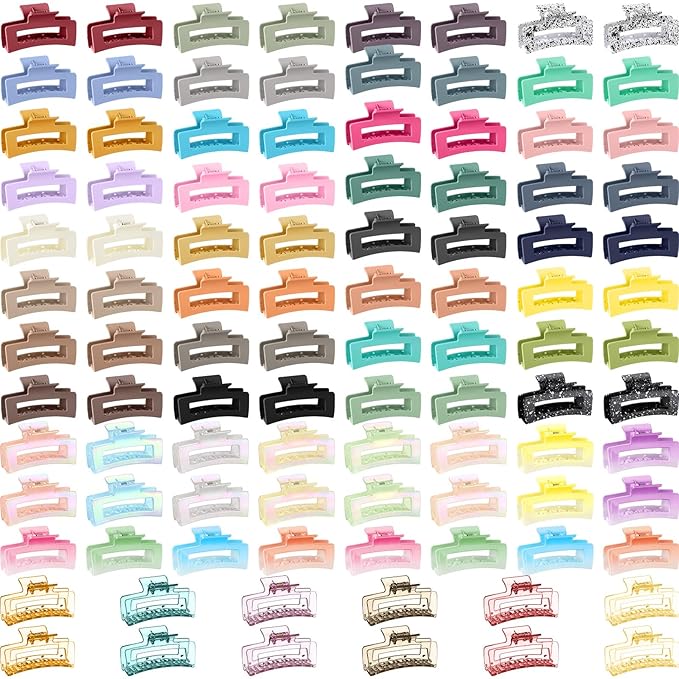 XunYee 100 Pcs Hair Claw Clips Bulk Large Square Jaw Headwear Clips Set for Women Nonslip Rectangle Hair Accessories Clip for Girl Women Gifts Beauty(3.4'',Sweet Colors)
