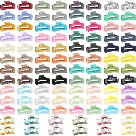 XunYee 100 Pcs Hair Claw Clips Bulk Large Square Jaw Headwear Clips Set for Women Nonslip Rectangle Hair Accessories Clip for Girl Women Gifts Beauty(3.4'',Sweet Colors)