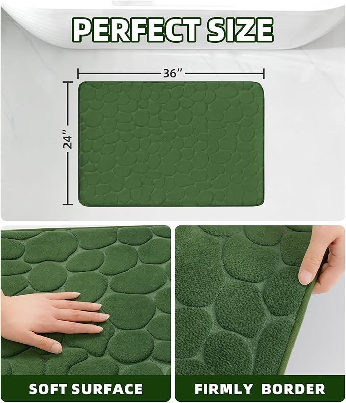 YIHOUSE Memory Foam Bath Mat Cobblestone Bathroom Rugs Super Water Absorbent Bath Mats for Bathroom Machine Washable Bath Rugs(24 x 36,Green)
