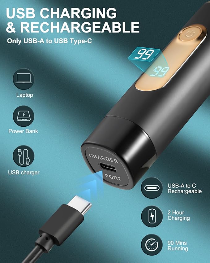 Ear and Nose Hair Trimmer for Men Women with LED Display, 2 in 1 Painless USB Rechargeable Nose Trimmer Clipper Eyebrow & Facial Hair Remover, 13,000 RPM,Dual Edge Blades,Waterproof,Black Gold