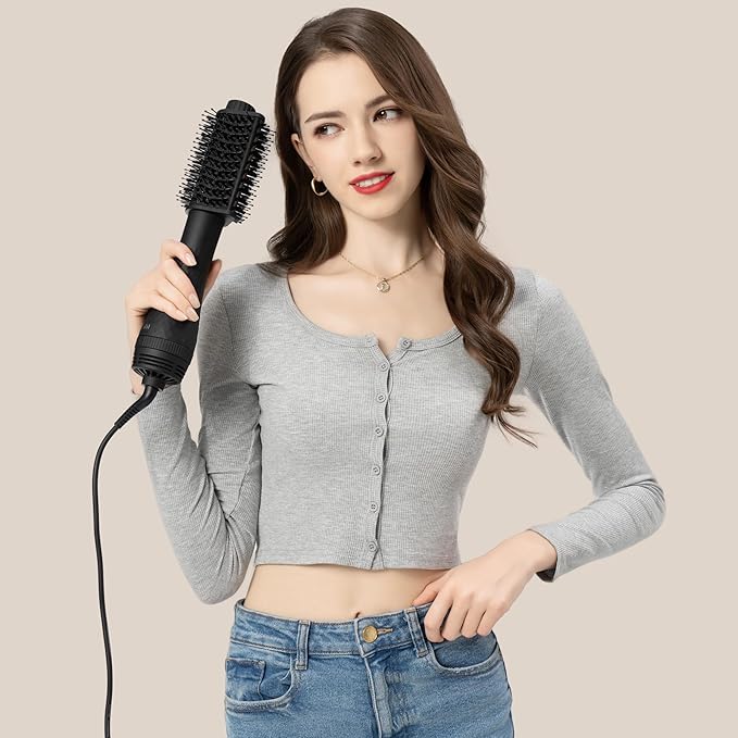 AINA Hot air Brush, Blow Dryer Brush | 60MM 2-in-1 Titanium Volumizer, 3 Heat Settings | 360° Vented Airflow 110V/ALCI Plug (65mm Triangle)