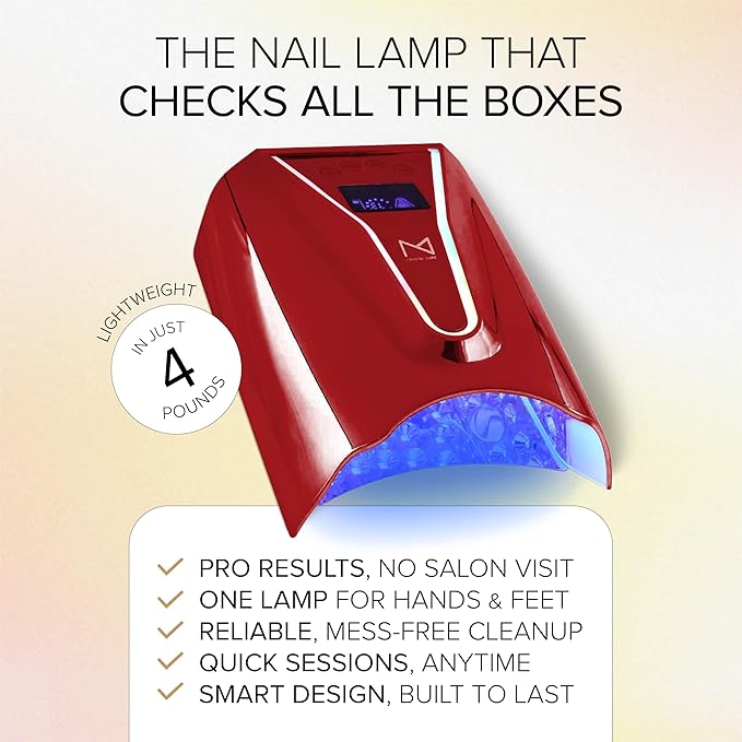 M - Crystal Cure 128W UV Nail Lamp - Fast Curing Nail Light with 45 Powerful 365nm+405nm LEDs - Cordless, Rechargeable, Auto Sensor - UV Light for Gel Nails for Manicures & Pedicures (Red)