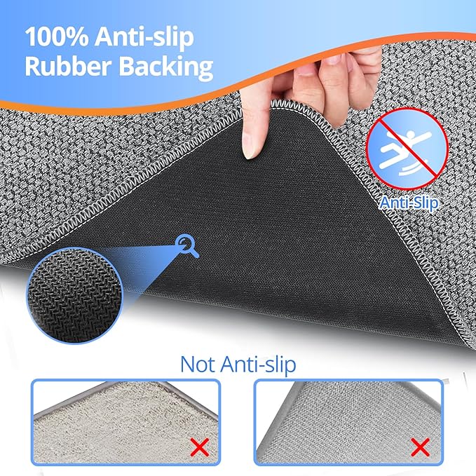 Toilet Rugs U Shaped Washable 24x20, Ultra Thin Toilet Rug Super Absorbent, Toilet Mat Rubber Backing Non-Slip, Toilet Mats Machine Washable Dry Quickly, Contour Bathroom Rugs for Toilet-Grey