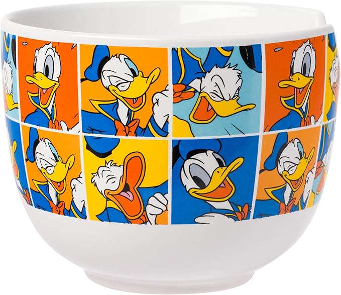 Silver Buffalo Disney Donald Duck Expressions Ceramic Ramen Noodle Rice Bowl with Chopsticks and Spoon, Microwave Safe, 20 Ounces