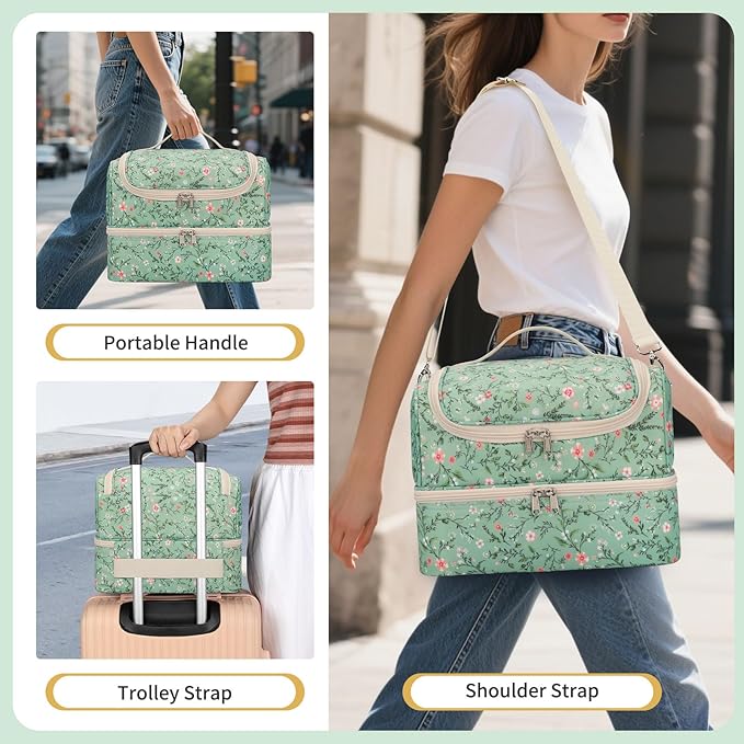 Nail Polish Organizer Case, Floral Print Nail Bag Holds 45 Bottles & Full-Size Lamp, 2-Layer Nail Kit Bag Organizer for Manicure Tools & Nail Supplies Storage