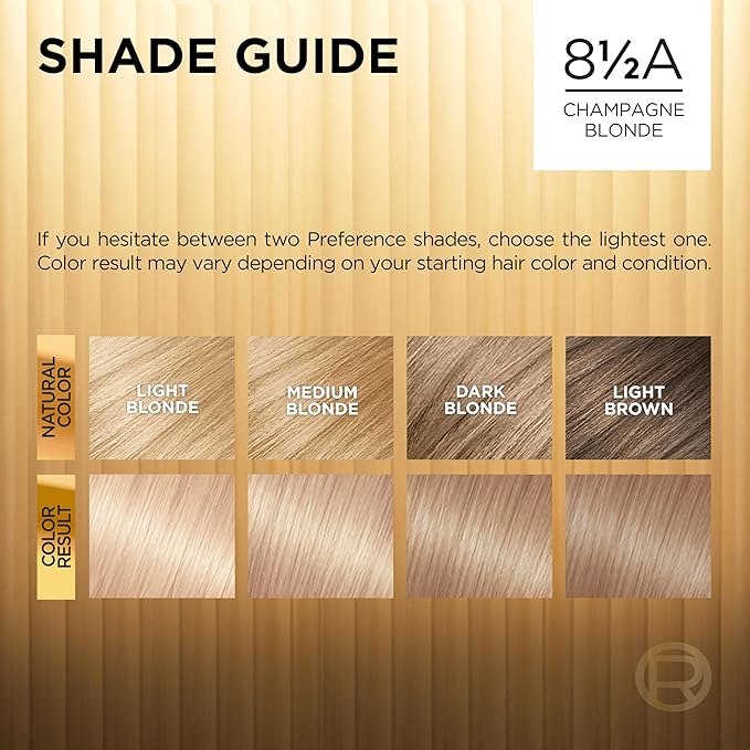 L'Oreal Paris Superior Preference Luminous Fade-Defying Permanent Hair Color, Hair Dye For Up to 9 Weeks of Radiance, Champagne Blonde 8.5A, 1 Hair Dye Kit