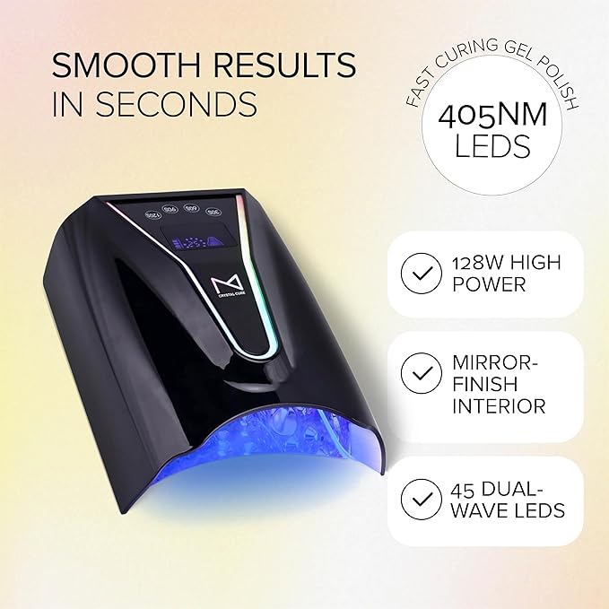 M - Crystal Cure 128W UV Nail Lamp - Fast Curing Nail Light with 45 Powerful 365nm+405nm LEDs - Cordless, Rechargeable, Auto Sensor - UV Light for Gel Nails for Manicures & Pedicures (Black)