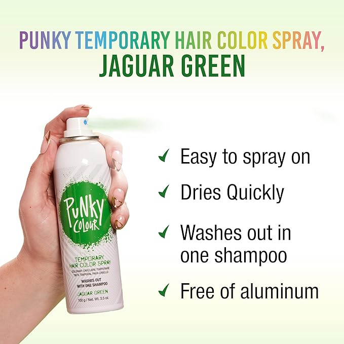 Punky Temporary Hair Color Spray – Jaguar Green, Instant Vivid Temporary Hair Dye for Women, Wash Out, Hair-Color Spray, 3.5 oz, 1 Pack