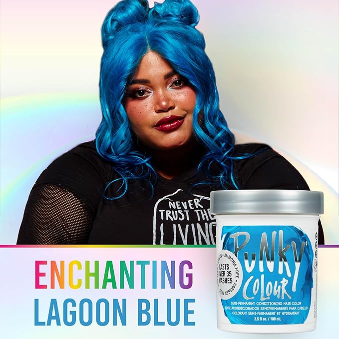 Punky Lagoon Blue Semi Permanent Hair Color - Vegan & Cruelty-Free Conditioning Hair Dye, Lasts Up to 35 Washes, 3.5 fl oz