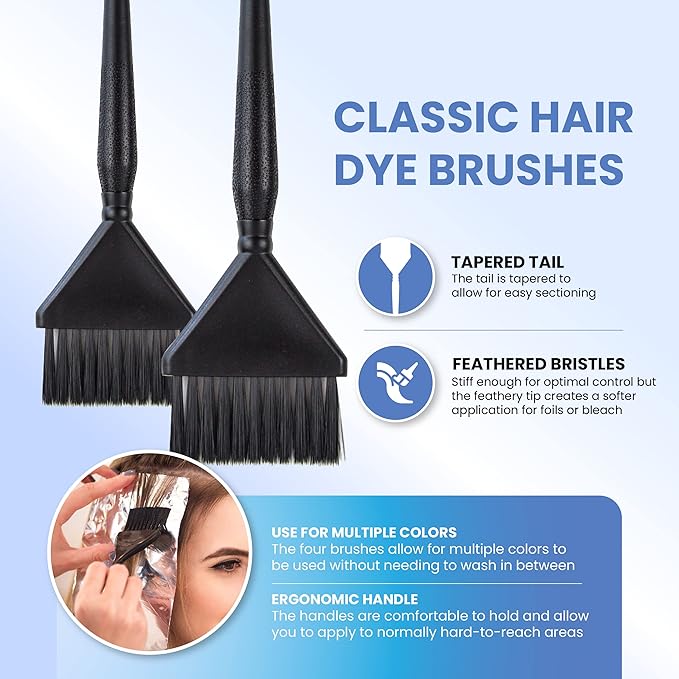 Classic Hair Dye Brushes - 4 Standard Size Tint Brushes for Hair Color - Hair Dye Brush Applicator - Hair Coloring Brush - Color Brushes for Hair Salon - Highlight Brush
