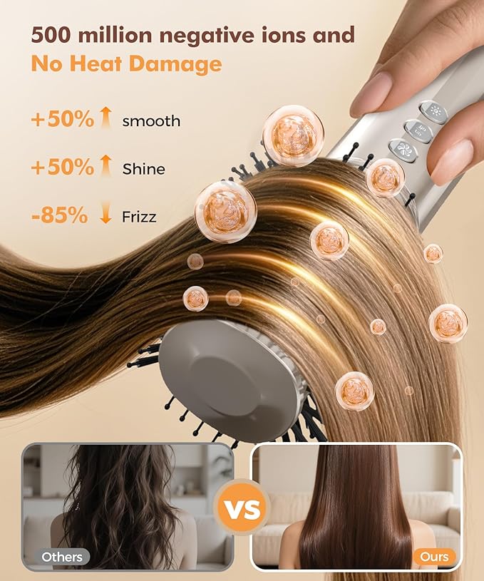 6-in-1 Hair Dryer Brush, Hair Styler with Automatic Curlers, 150,000 RPM High-Speed Negative Ionic Hair Dryer Fast Drying, Blow Dryer Brush for Curling/Volumizing/Straightening with Travel Bag, Gold