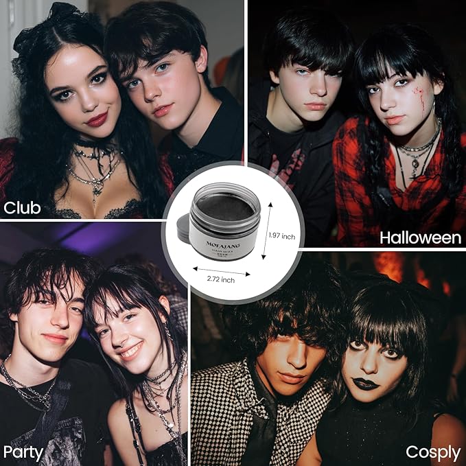 Black Temporary Hair Color Wax - SOVONCARE Washable Hair Dye for Men & Women, All-Day Hold Disposable Hair Styling Clays for Party, Cosplay & Daily 4.23 oz