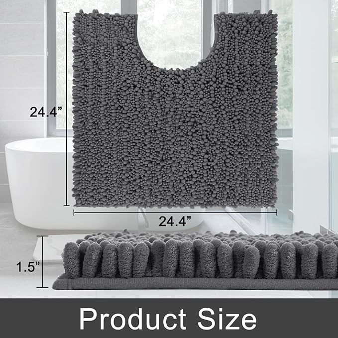 Yimobra Toilet Rug U Shaped Washable 24x20 Inch - Ultra Soft Absorbent Chenille Bath Rugs for Toilet, Quick Dry & Machine Washable, Non Slip Contour Bathroom Mat, Dark Gray