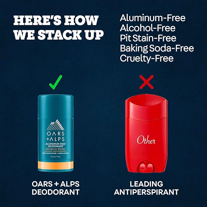 Oars + Alps Deodorant for Men & Women, Aluminum Free Deodorant for Men, Dermatologist Tested, Clean Ingredients, Vegan, Long Lasting, Mandarin Woods, 1pk, 2.6oz