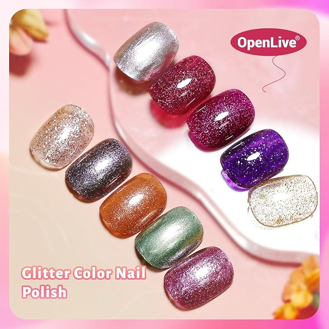 Glitter Nail Polish Set, 10 Color With 2PCS Base and Top Coat Nail Polish