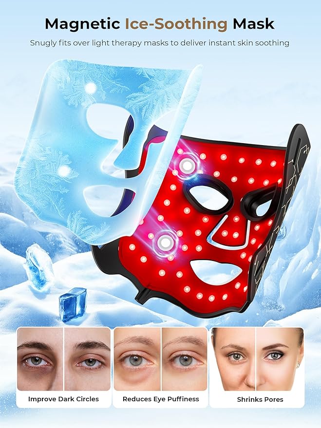 LED Light Therapy mask (E106A) for Face, LED Light Therapy Mask with Adjustable Brightness and Timer, Soft Silicone Red Light Therapy Mask for Home & Travel