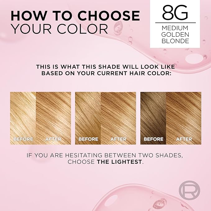 L'Oreal Paris Excellence Crème Permanent Hair Dye, Triple Care Hair Color with Pro-Keratine Complex for 100% Gray Hair Coverage, 8G Medium Golden Blonde, 1 Kit (Pack of 2)