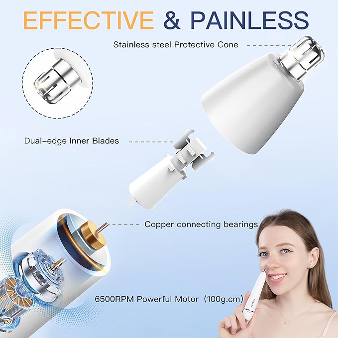 Nose Hair Trimmer for Women Men - Electric Ear and Nose Hair Trimmer - 2 in 1 Facial Hair Remover Portable for Painless Face Eyebrow Trimmering Waterproof (Pearl White 2in1)