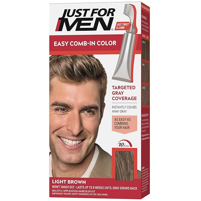 Just For Men Easy Comb-In Color Mens Hair Dye, Easy No Mix Application with Comb Applicator - Light Brown, A-25, Pack of 1