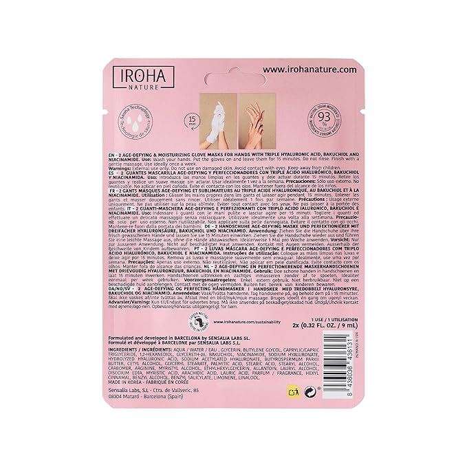 IROHA NATURE Anti-Aging Hand Mask Gloves | 15 Pairs | Triple Hyaluronic Acid, Bakuchiol & Niacinamide | Reduces Wrinkles & Dark Spots | Vegan & Cruelty-Free | 93% Natural Ingredients