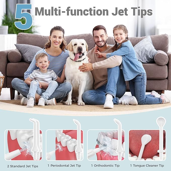 350ML Water Dental Flosser Teeth Pick with Travel Bag, 5 Modes Portable Cordless Oral Irrigator Cleaner, Electric Rechargeable IPX7 Waterproof for Home Travel Teeth Cleaning flossing (White)