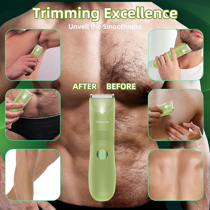 VIKICON Ball Trimmer for Men, Waterproof Groin & Pubic Hair Trimmer for Men w/Light & Ceramic Blade, Manscape Body Groomer Kit, Electric Razor Shavers - No Nicks, Gifts for Him