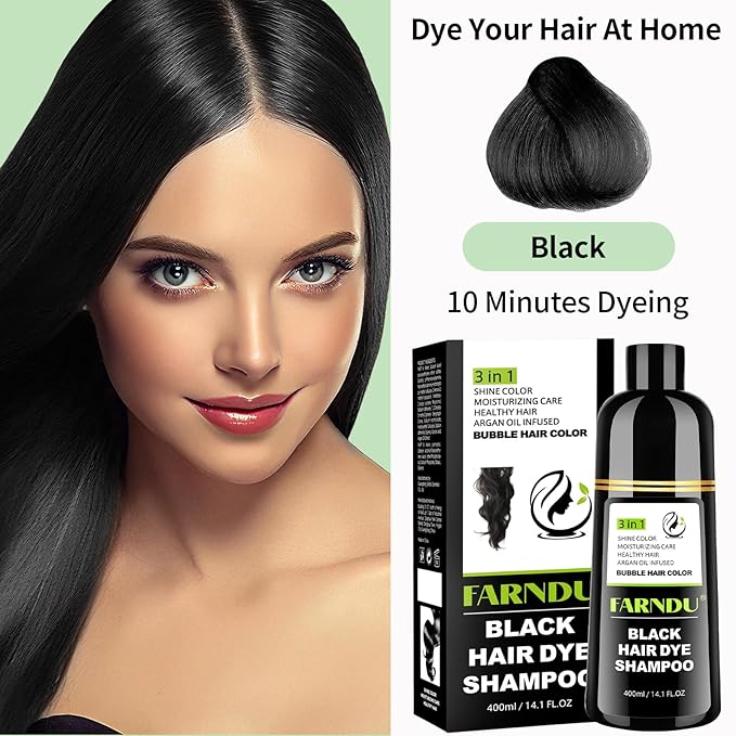 Black Hair Dye Shampoo for Women & Men, Gray Hair Coverage Herbal Natural 3 in 1 Hair Color Shampoo, Champu para canas