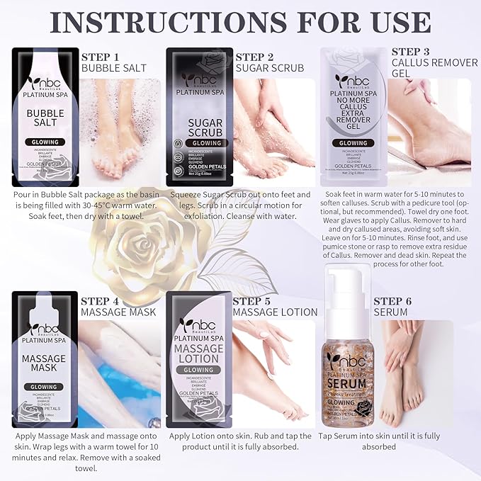 Pedicure Foot Soak Set - Upgraded 6 in 1 Foot Spa, Foot Bath Spa, Pedicure Kit, Foot Soak for Tired & Dry Cracked Feet, Athletes Feet, Bad Odor, Softens Calluses,Golden Petals