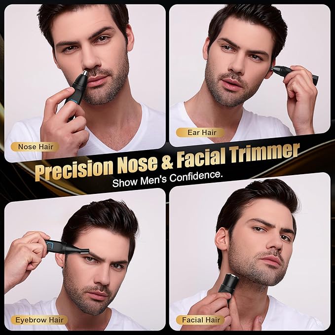 Nose Hair Trimmer for Men, 2025 Professional Painless USB Rechargeable Eyebrow Trimmer, Ear and Nose Hair Trimmer for Men Women, Facial Hair Remover with Powerful Motor, Black