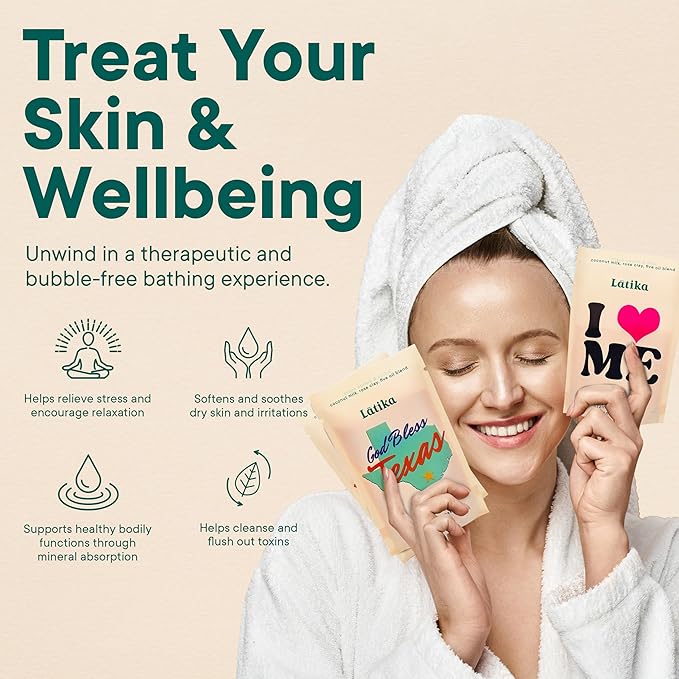 Latika Bath Soaks Set of 3 - Texas, Howdy, I Heart Me - Moisturizing Fizzing Bath Soak for Stress Relief & Muscle Recovery with Essential Oils, Epsom Salt & Natural Scents - Self-Care Spa Gift