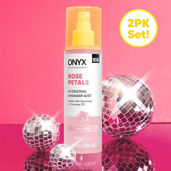 Onyx Professional Hydrating Shimmer Mist with Squalane & Primrose Oil, Rose Petals, 6.5 fl oz, 2pk - Shimmer Hair and Body Mist Creates a Radiant Glow with Lightweight Moisture