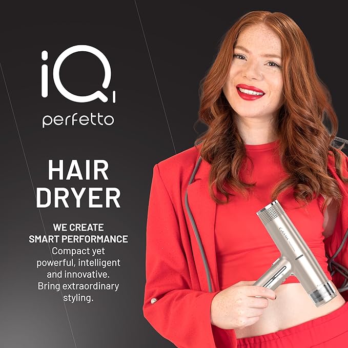GA.MA iQ1 Perfetto Hair Dryer with 110,000 RPM Intelligent Brushless Motor, Oxy Active Technology, Auto-Clean & Washable Filter, Includes Diffuser & 3 Nozzles, Rose Gold