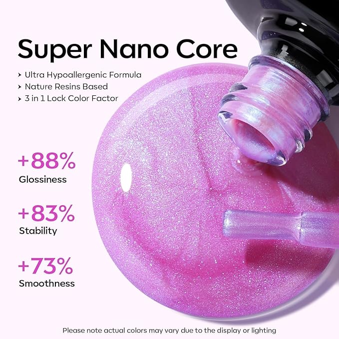 modelones Pearl Chorme Gel Nail Polish, 15 ML Shimmer Pastel Periwinkle Purple Mermaid Nail Drawing Glitter Iridescent Gel Polish Soak Off Led Nail Gel Polish Swirl Shell Thread Effect DIY Mani Gift