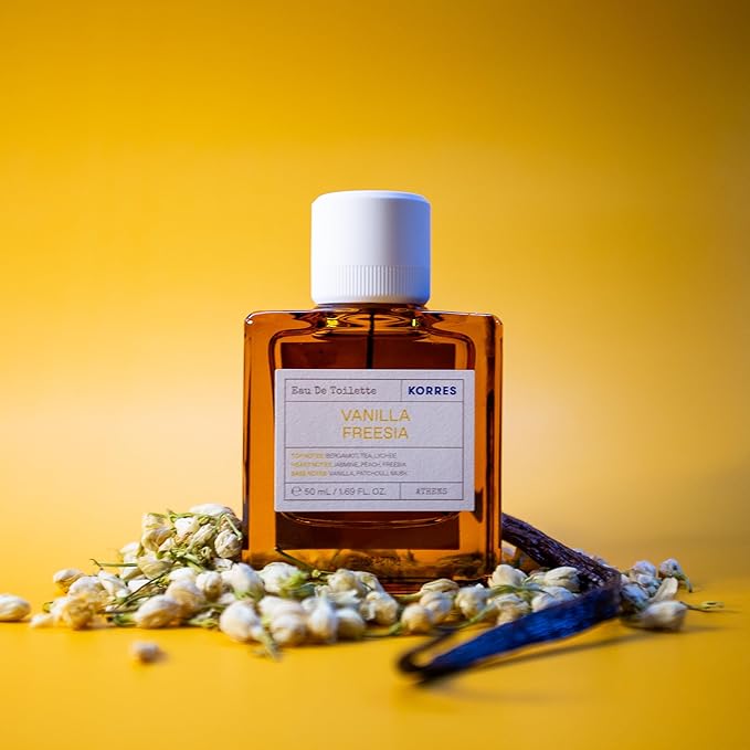 KORRES Eau De Toilette, Vanilla Freesia Fragrance Spray, Unisex Perfume With Lychee, Peach, Crisp Bergamot, Warm Vanilla And Patchouli, Floral Amber Scent For Women And Men, 1.69 Fl Oz