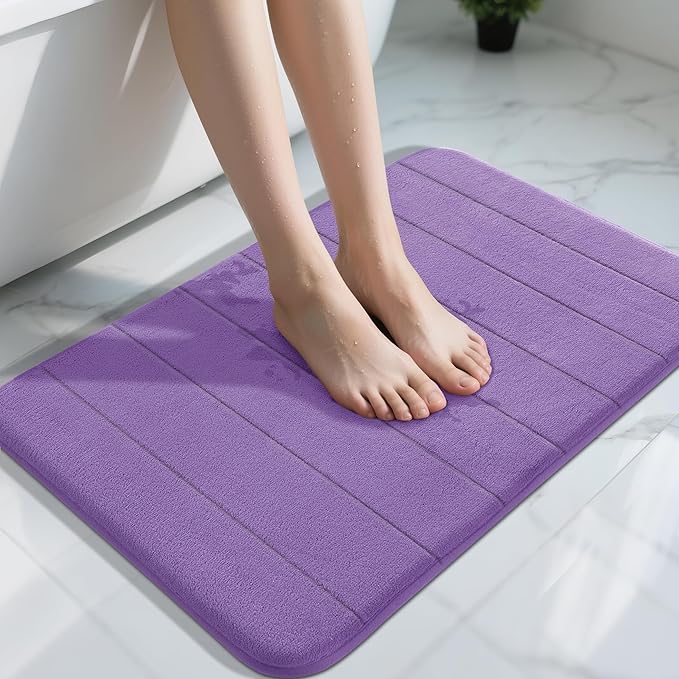 Yimobra Memory Foam Bath Mat, Super Soft Absorbent Bathroom Rug Non Slip 31.5x20 Inch, Quick Dry, Machine Washable Floor Carpet for Tub Shower, Home Decor Accessories, Lavender