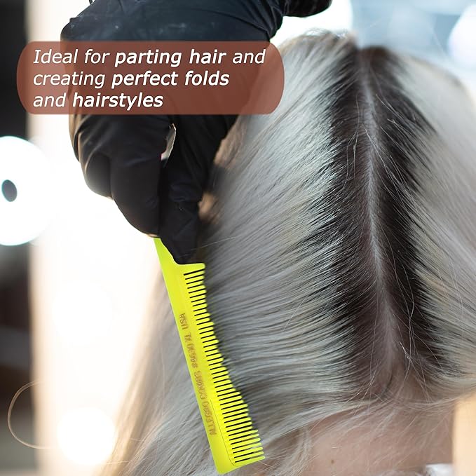 Allegro XL Pintail Rat Tail & Parting Combs - Metal Tail Foiling & Pin Combs for Stitch Braids - 2 Pc. (Neon Yellow)