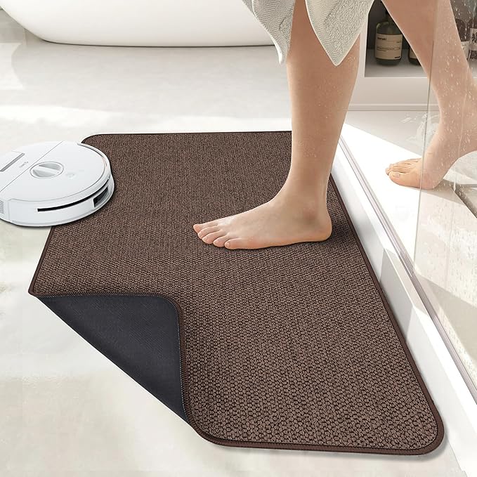 Bath Mat,Ultra Thin Bathroom Rugs,Rubber Bath Mats for Bathroom,No Slip Bath Rugs,Quick Dry,Machine Washable,Low Pile,Absorbent,Shower Outside,Sink,Home Decor Accessories.Brown,2'x3'(24x36inch)