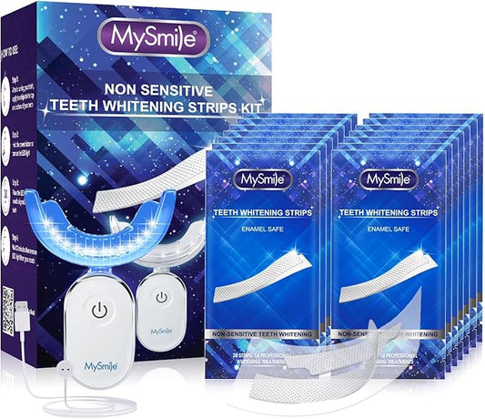 MySmile Teeth Whitening Strips Kit 14 Treatments with 28 LED Light - 10 Min Non-Sensitive Fast Whitening Teeth Enamel Safe Teeth Whitener - Helps to Remove Deep Stains