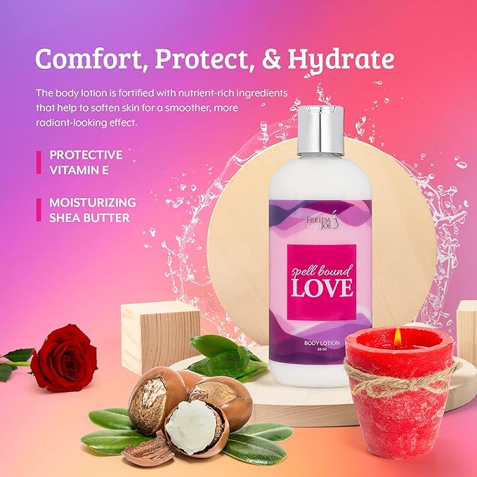 Home Spa Gift 10oz Deep Moisturizing Fragrance Body Lotion & 8 oz. Fine Fragrance Body Mist Set Luxury Self-Care Combo for Women and Girls (Spell Bound Love)