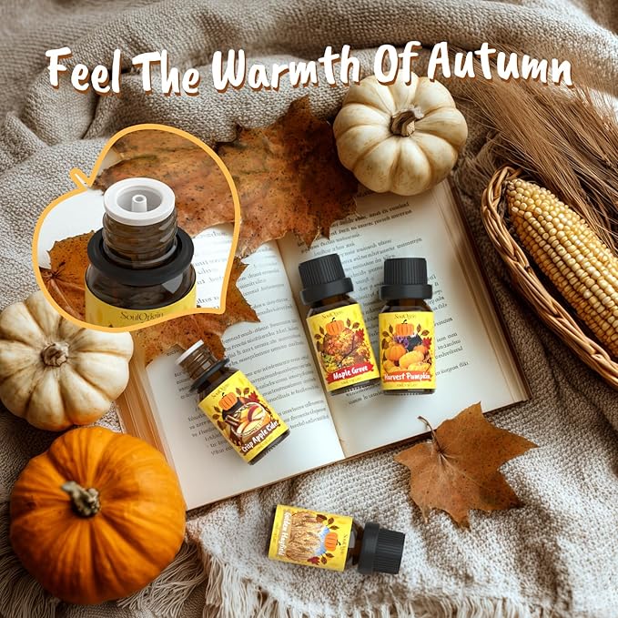 Harvest Fragrance Oils Set, Essential Oil for Diffuser, Fall Diffuser Oil, Use for Soap Candle Making-Crisp Apple cider, Pear&Honey, Golden Hayfield, Maple Grove, Harvest Pumpkin,Autumn Fig