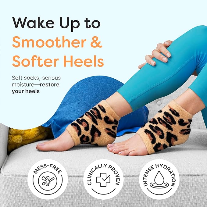 ZenToes Moisturizing Socks for Cracked Heel Treatment, Vitamin E, Olive Oil and Jojoba Oil Heel Socks, Stocking Stuffers for Women, Spa Self Care Gifts for Women (Cheetah, Regular)