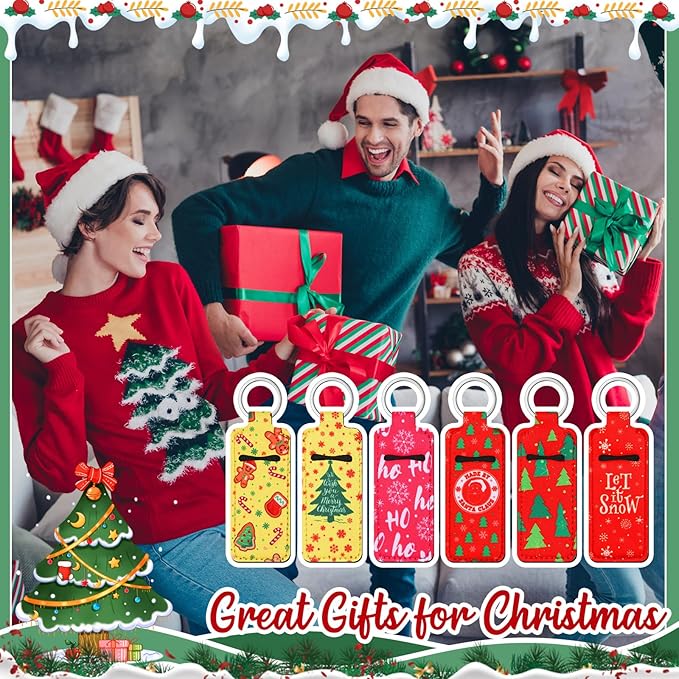 50 Pcs Christmas Lip Balm Holders Bulk Christmas Lipstick Lip Gloss Holder Keychain Xmas Stocking Stuffers Gift Women