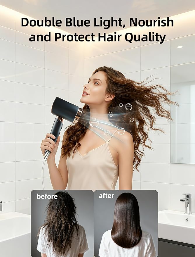 CLGTTFB Professional Lonic Hair Dryer for Women & Men,1600W Fast Drying Blow Dry with Diffuser and Concentrator for Various Types of Hair,High Speed Quiet Hairdryer for Home Salon,Travel,Hotel